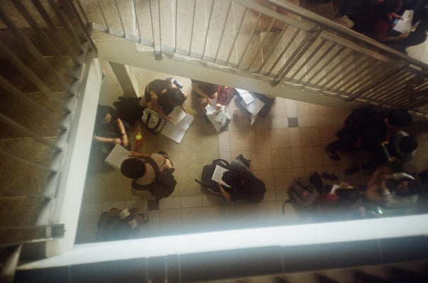 students using all the space on campus to study